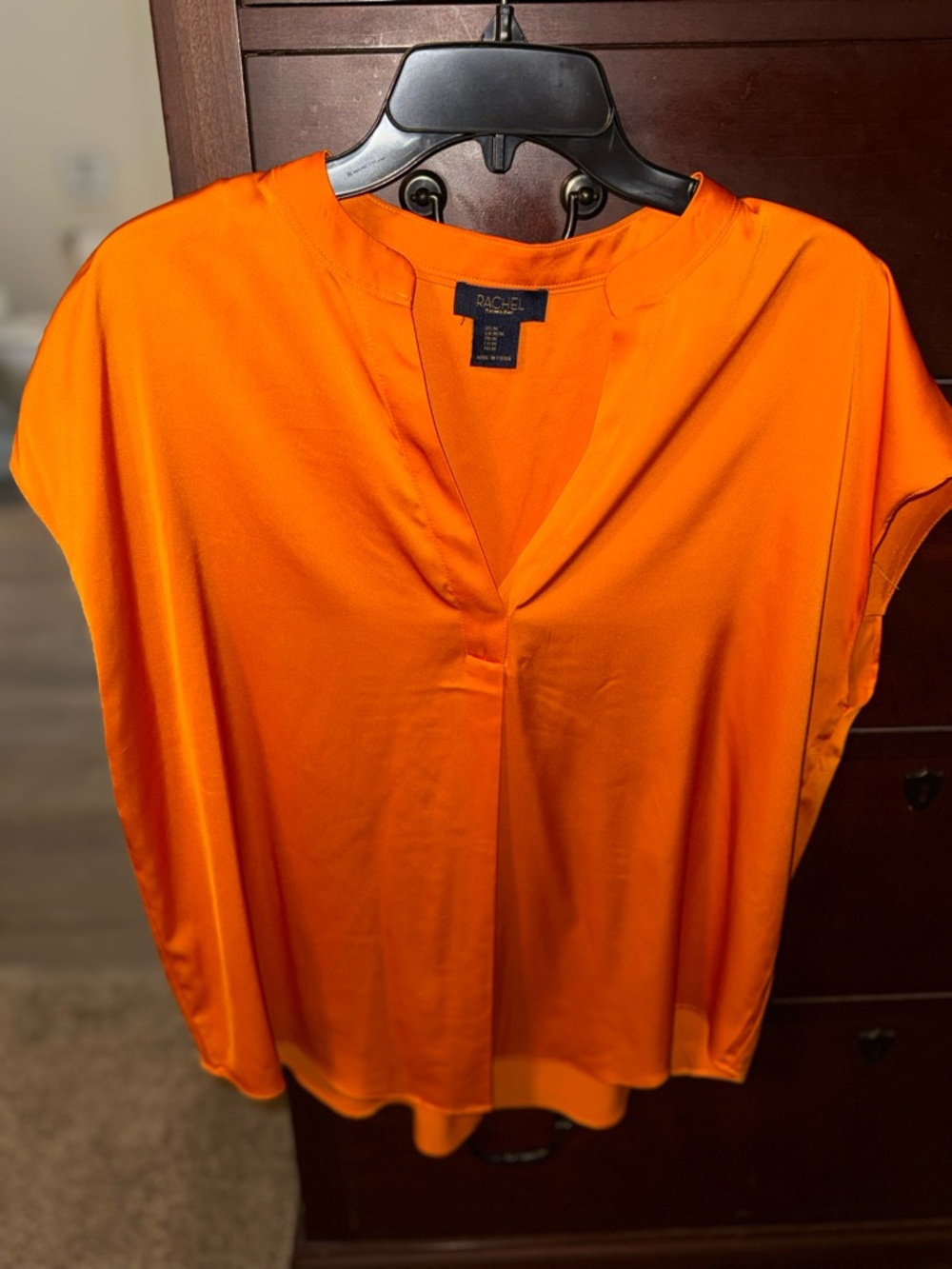 Rachel Bright Orange V-Neck Cap Sleeve Blouse